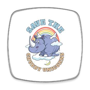 Save The Chubby Unicorns Cute Rhinoceros - Viereckiger Kühlschrankmagnet - Weiß - Vorne