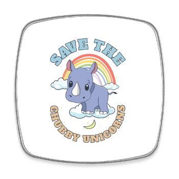 Save The Chubby Unicorns Cute Rhinoceros - Viereckiger Kühlschrankmagnet - Weiß - Vorne