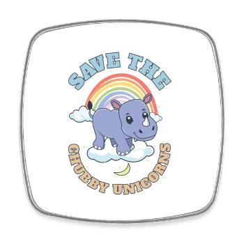 Save The Chubby Unicorns Cute Rhinoceros - Viereckiger Kühlschrankmagnet - Weiß - Vorne