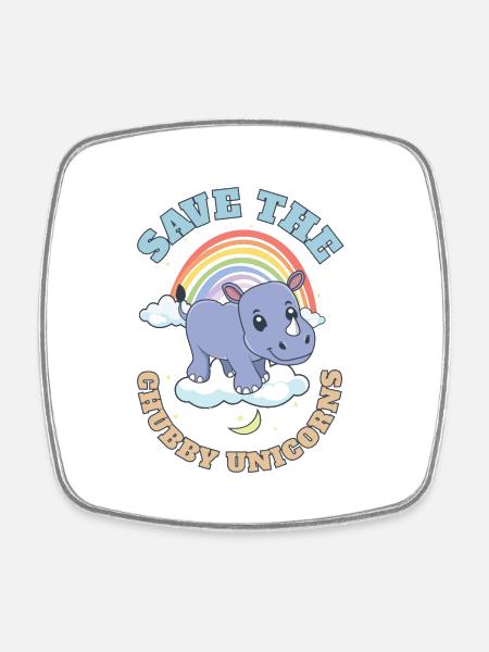 Sauvez les licornes potelées Mignons rhinocéros - Magnet carré - blanc