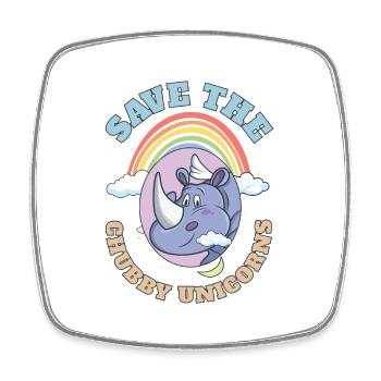 Save The Chubby Unicorns Cute Rhinoceros - Viereckiger Kühlschrankmagnet - Weiß - Vorne