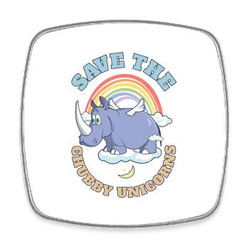 Save The Chubby Unicorns Cute Rhinoceros - Viereckiger Kühlschrankmagnet - Weiß - Vorne