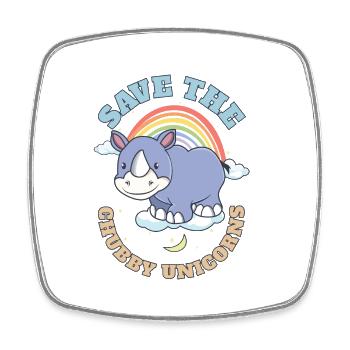 Save The Chubby Unicorns Cute Rhinoceros - Viereckiger Kühlschrankmagnet - Weiß - Vorne