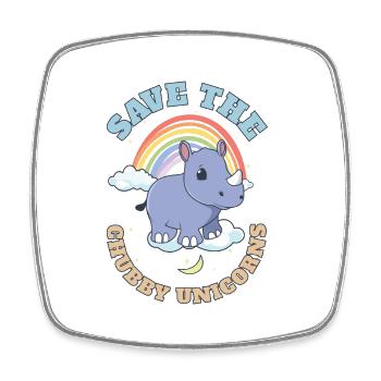 Save The Chubby Unicorns Cute Rhinoceros - Viereckiger Kühlschrankmagnet - Weiß - Vorne