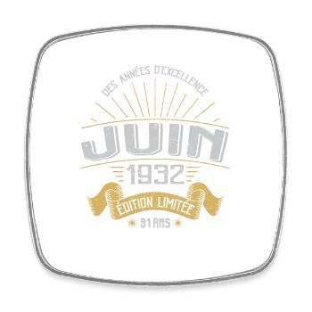 Juin 1932 91 Ans Anniversaire Vintage Idée Cadeau - Magnet carré - blanc - Devant