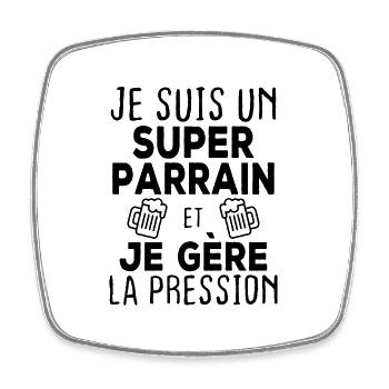 Je suis un super parrain, Humour cadeau parrain - Magnet carré - blanc - Devant