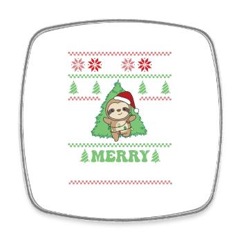 Merry Christmas retro ugly christmas Faultier - Viereckiger Kühlschrankmagnet - Weiß - Vorne