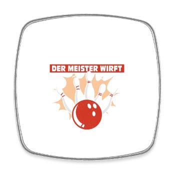 Ruhe der Meister wirft Bowling Strike Spare Pin - Viereckiger Kühlschrankmagnet - Weiß - Vorne