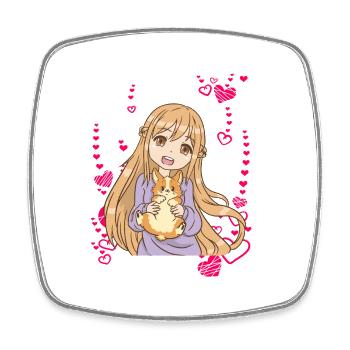 Corgi Anime Manga Mädchen Liebe Herz - Viereckiger Kühlschrankmagnet - Weiß - Vorne