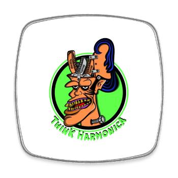 Harmonica style Rat Fink harmonica player - Square fridge magnet - white - Front