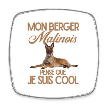 Berger malinois - Magnet carré - blanc - Devant