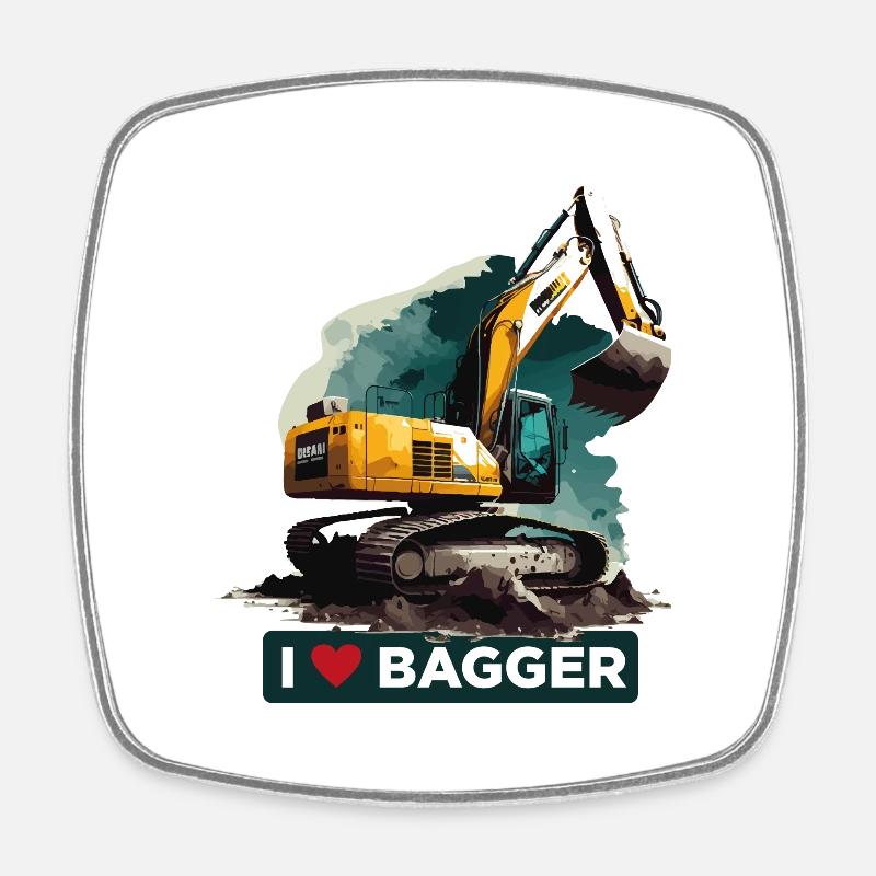I Love Excavator, - Square fridge magnet - white