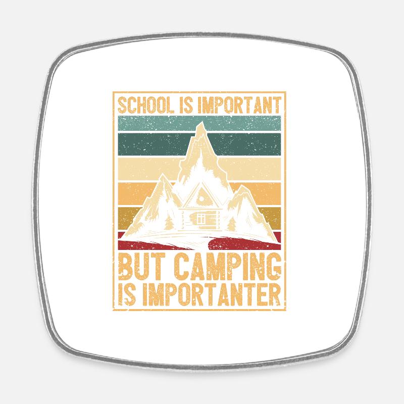 School is important, but camping is still important - Square fridge magnet - white