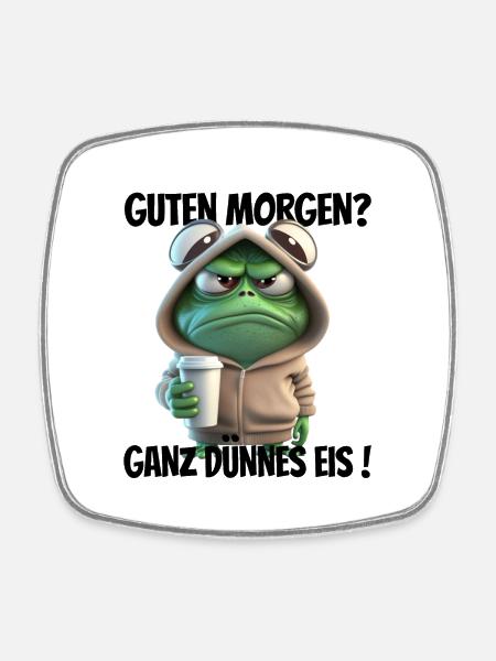 Guten Morgen? Ganz dünnes Eis! Lustiger Frosch - Viereckiger Kühlschrankmagnet - Weiß