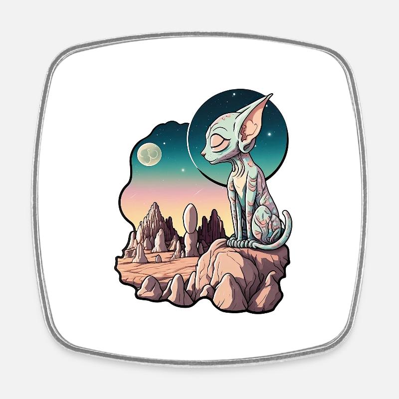 Sphynx cat - alien lovecraftian landscape - Square fridge magnet - white