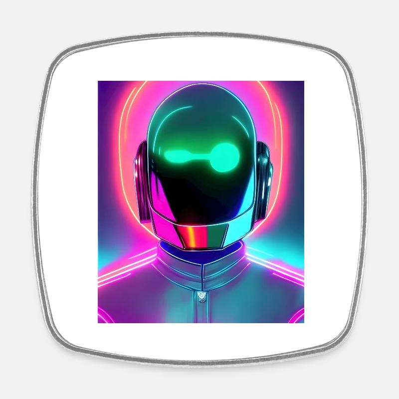 neon synthwave style robot néon - Magnet carré - blanc