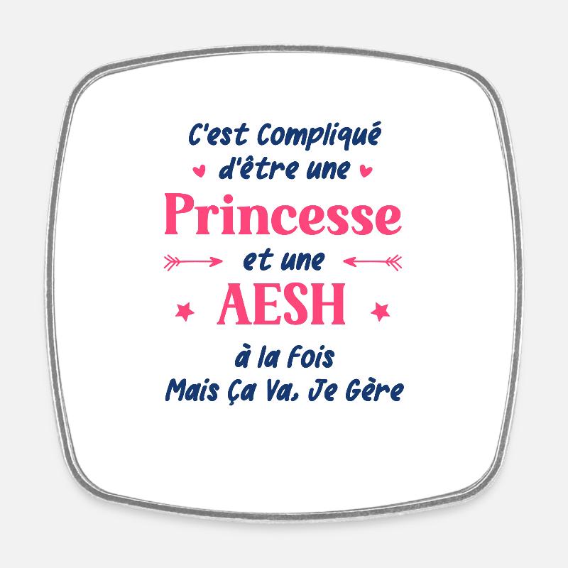 Princesse AESH - Magnet carré - blanc