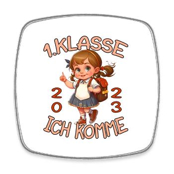 1. Klasse Ich komme Schule 2023 Mädchen - Viereckiger Kühlschrankmagnet - Weiß - Vorne