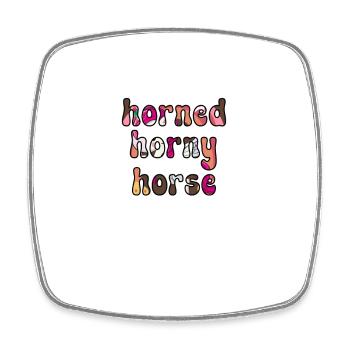 Horned Horny Horse Cartoon Comic Text Unicorn - Square fridge magnet - white - Front
