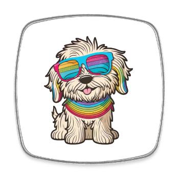 Kawaii Süßer glücklicher bunter Hund mit Sonnenbrille - Viereckiger Kühlschrankmagnet - Weiß - Vorne