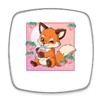 Kawaii Fox Strawberry Milk - Square fridge magnet - white - Front