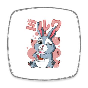 Kawaii Rabbit Strawberry Milk - Square fridge magnet - white - Front