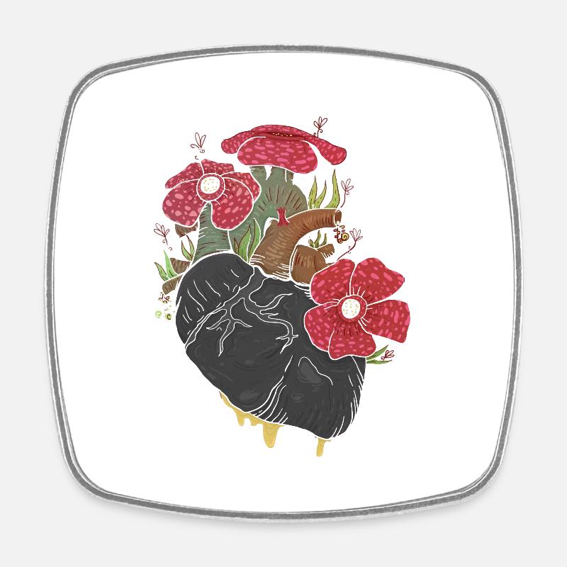 Cœur anatomique et fleurs - Magnet carré - blanc