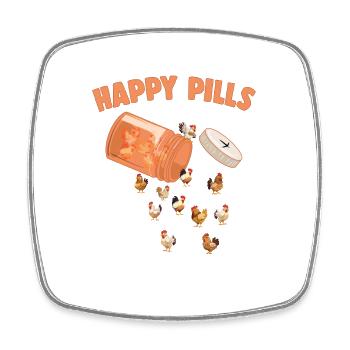 Happy Pills Huhn Lustige Farm Tierliebhaber Humor - Viereckiger Kühlschrankmagnet - Weiß - Vorne