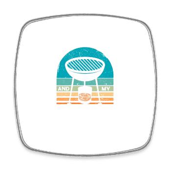 I like Bourbon and my smoker Funny BBQ Grill - Square fridge magnet - white - Front