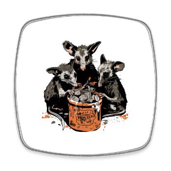 Opossums, die Müll aus einem Mülleimer essen - Viereckiger Kühlschrankmagnet - Weiß - Vorne