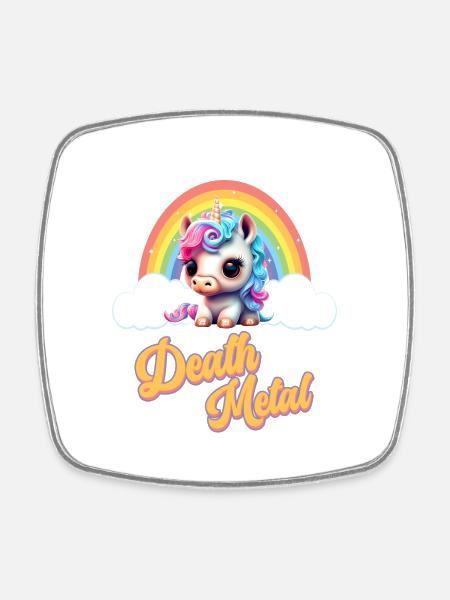 Funny unicorn with rainbow and saying - Square fridge magnet - white