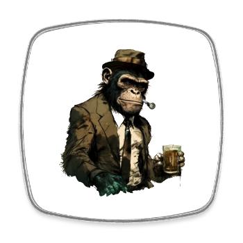 Chimpanzé gangster cool avec de la bière - Magnet carré - blanc - Devant