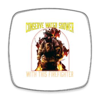Conserve Water Shower With This Firefighter - Square fridge magnet - white - Front