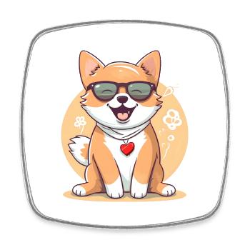 Shiba Inu avec lunettes de soleil et chaîne cardiaque - Magnet carré - blanc - Devant