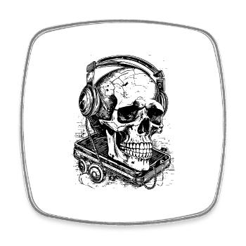 Totenkopf mit Kopfhörer und Kassettenrekorder - Viereckiger Kühlschrankmagnet - Weiß - Vorne