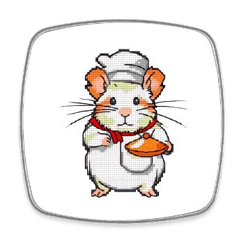 Hamster als Koch und Bäcker mit Schüssel in 8 Bit - Viereckiger Kühlschrankmagnet - Weiß - Vorne