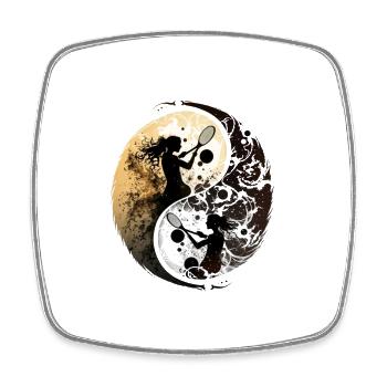 Joueur de tennis Ying et Yang Design Tennis School - Magnet carré - blanc - Devant