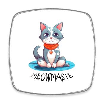 Meowmaste - Yoga Katze in Lotus Pose - Viereckiger Kühlschrankmagnet - Weiß - Vorne