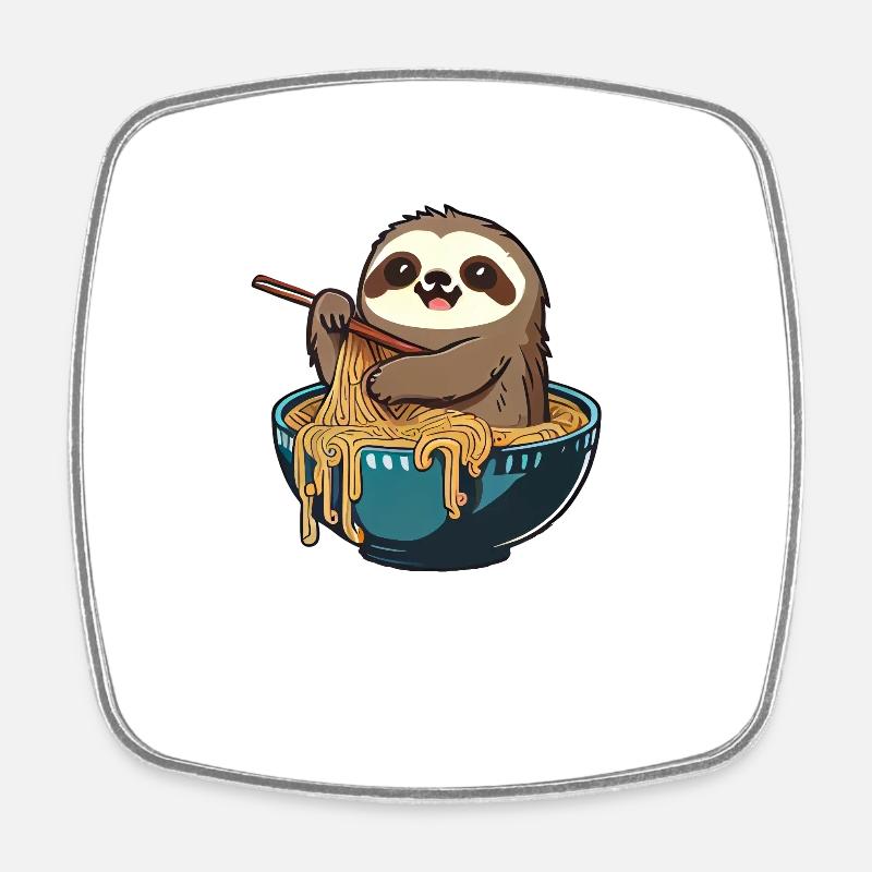 But first ramen sweet sloth eats ramen - Square fridge magnet - white