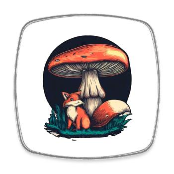 CHAMPIGNON ET RENARD - Magnet carré - blanc - Devant