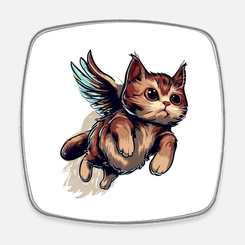 Flying Cat - Square fridge magnet - white