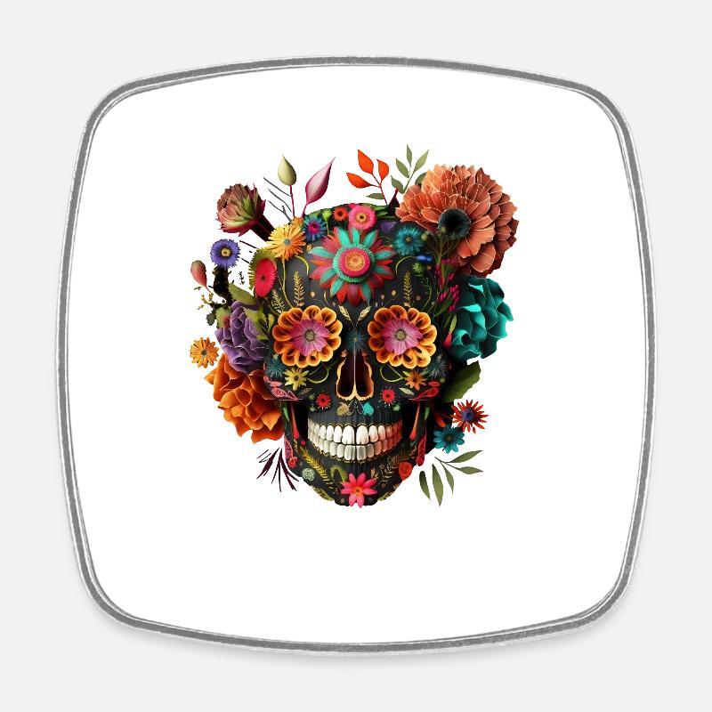 Crâne de Mexique, crâne de sucre, crâne de sucre - Magnet carré - blanc
