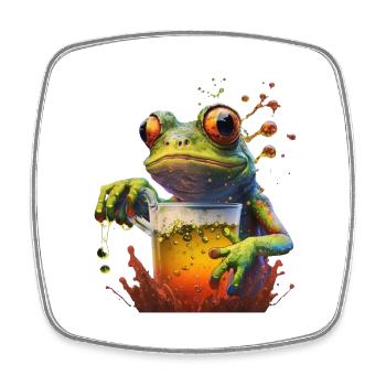 Grosses Glas Bier mit Frosch - Viereckiger Kühlschrankmagnet - Weiß - Vorne