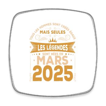 Mars 2025. Cadeau d'anniversaire mars 2025. - Magnet carré - blanc - Devant