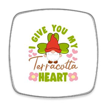 Je te donne mon Terracotta Heart Yard Gnome de jardin - Magnet carré - blanc - Devant