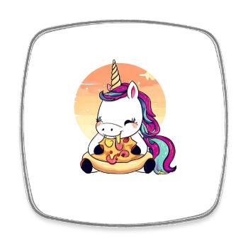 Einhorn isst Pizza im Sonnenuntergang - Viereckiger Kühlschrankmagnet - Weiß - Vorne