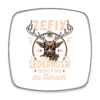 Trachtenshirt Herren Trachten T-Shirt Lederhose - Viereckiger Kühlschrankmagnet - Weiß - Vorne