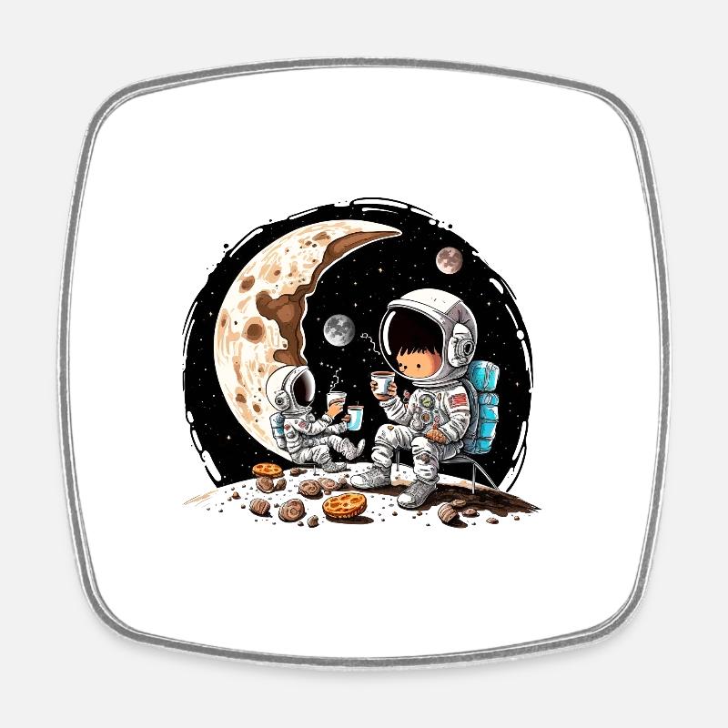 Astronaut drinking coffee on the moon - Square fridge magnet - white
