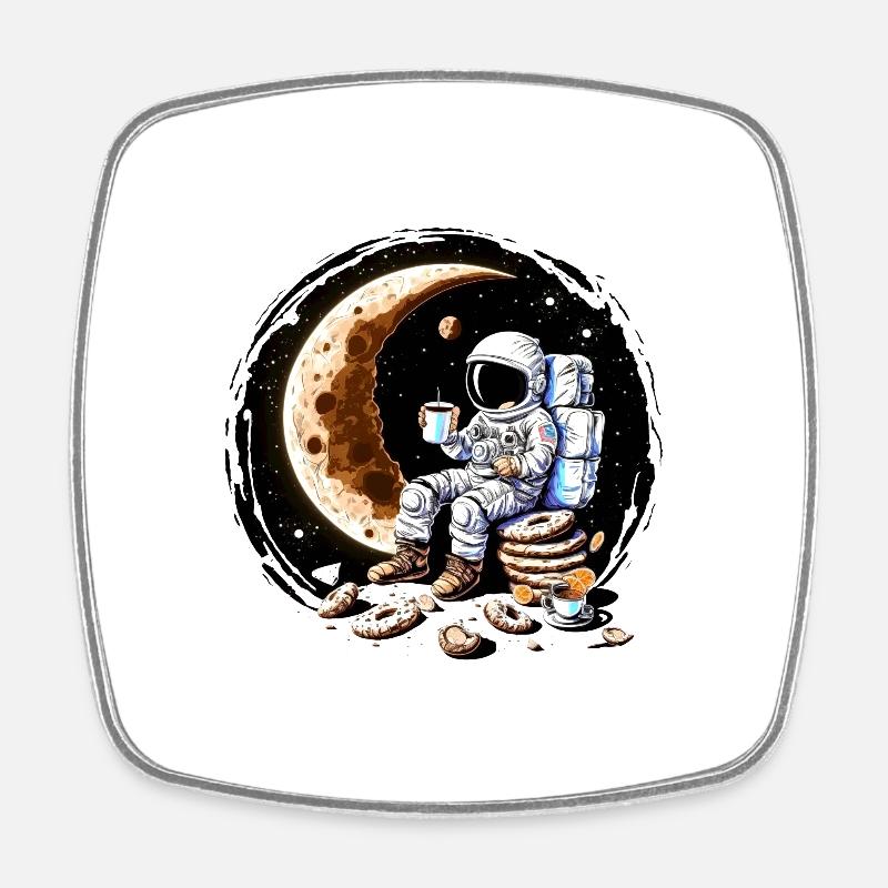 Astronaut drinking coffee on the moon - Square fridge magnet - white