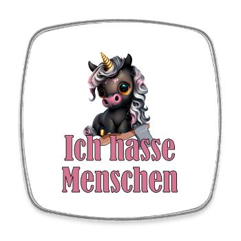 Kleines süßes Schwarzes Einhorn mit Spruch - Viereckiger Kühlschrankmagnet - Weiß - Vorne
